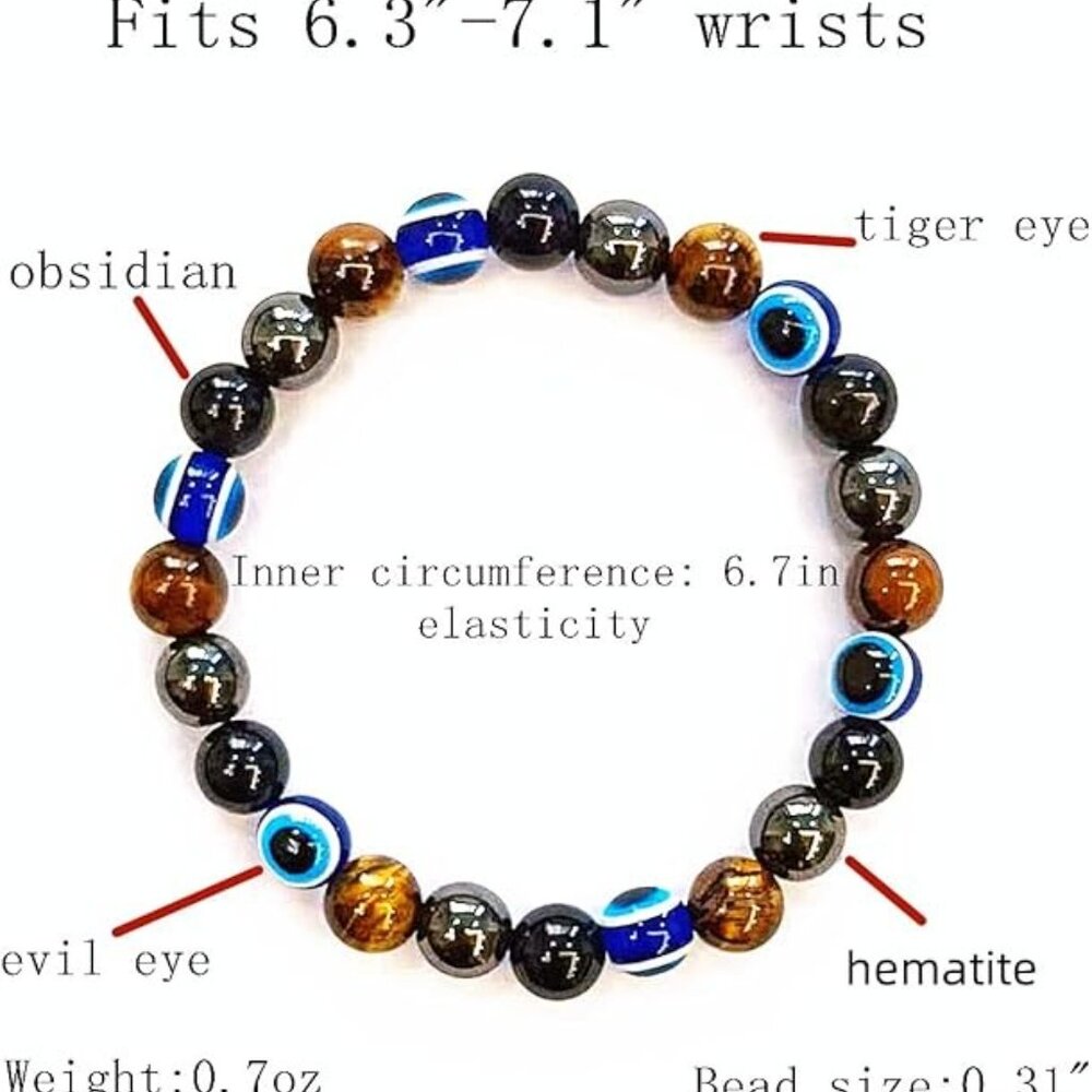 Triple Protection Bracelet NWT - 10mm Black Obsidian Hematite Tiger Eye - Picture 2 of 5
